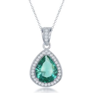 Green Pear-shaped Cubic Zirconia with Halo Pendant Green Pear-shaped Cubic Zirconia with Halo Pendant